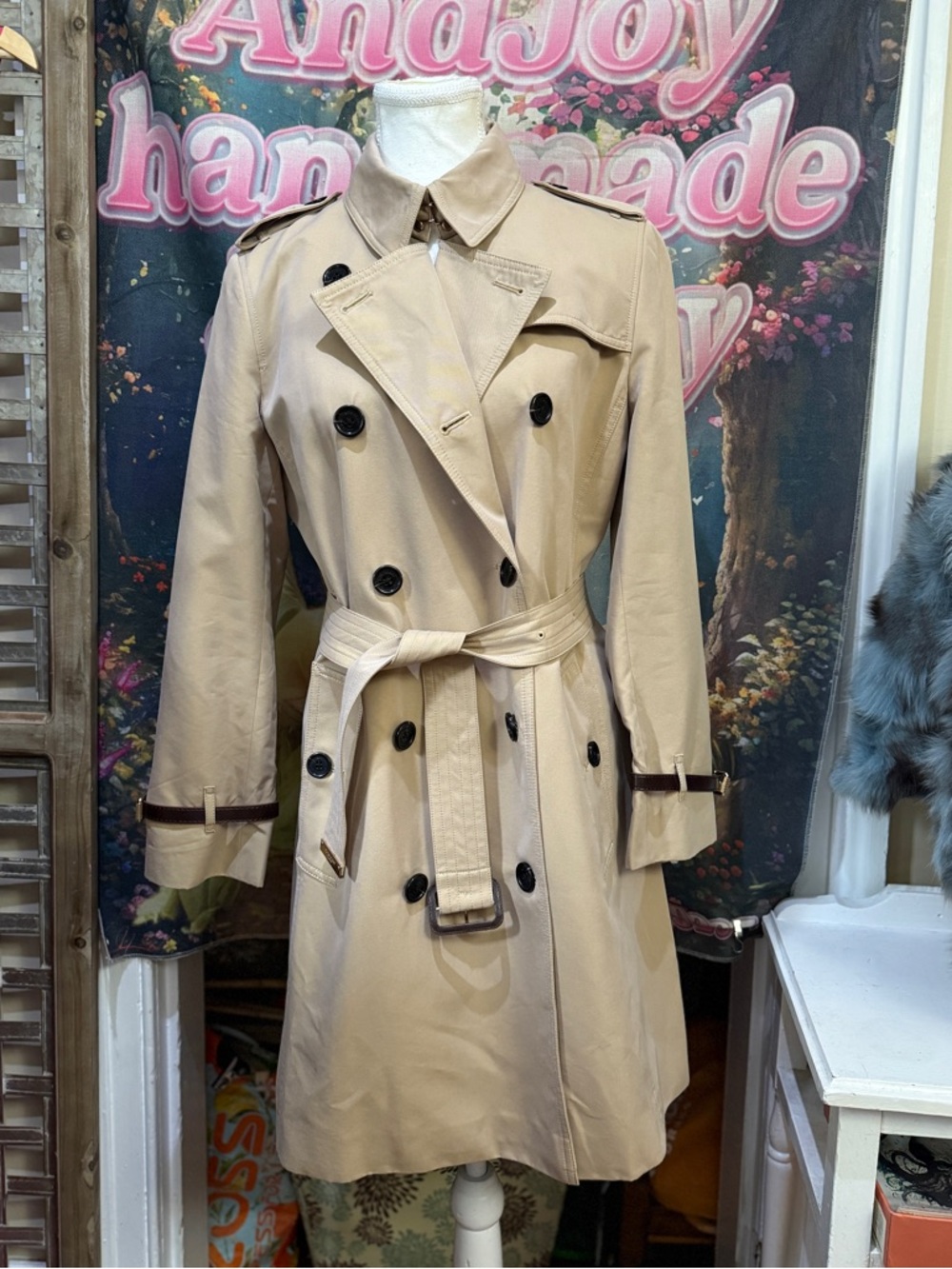 Burberry Beige Double-Breasted Trench Coat with Belt
